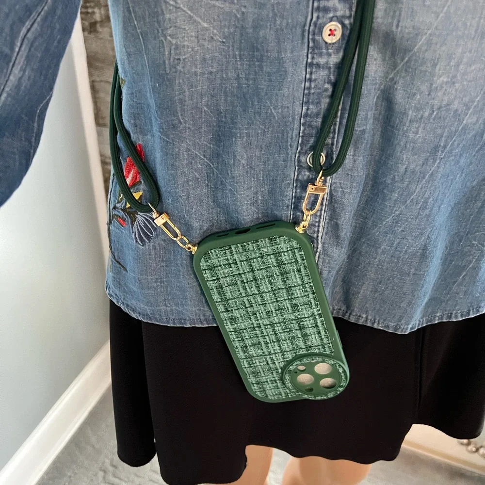 Plaid Pattern Phone Case With Lanyard for IPhone 13 Pro Max‎ NEW